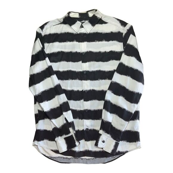 ⚫⚪ H&M Men’s Black & White Striped Long Sleeve Button-Up | Size M‎ - Picture 1 of 3